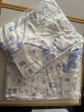 PJ Salvage White and Light Blue celebration Pajama Set. Wedding cool touch nWT L